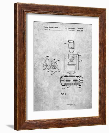 PP1072-Slate Super Nintendo Console Remote and Cartridge Patent Poster-Cole Borders-Framed Giclee Print