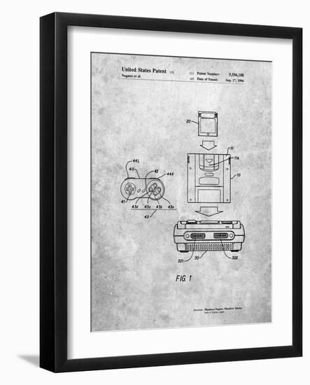 PP1072-Slate Super Nintendo Console Remote and Cartridge Patent Poster-Cole Borders-Framed Giclee Print