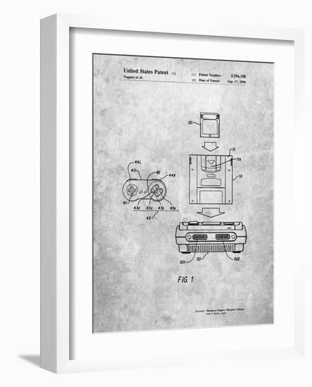 PP1072-Slate Super Nintendo Console Remote and Cartridge Patent Poster-Cole Borders-Framed Giclee Print