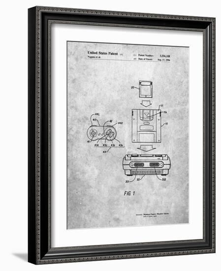 PP1072-Slate Super Nintendo Console Remote and Cartridge Patent Poster-Cole Borders-Framed Giclee Print