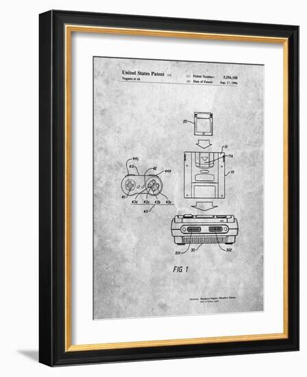 PP1072-Slate Super Nintendo Console Remote and Cartridge Patent Poster-Cole Borders-Framed Giclee Print