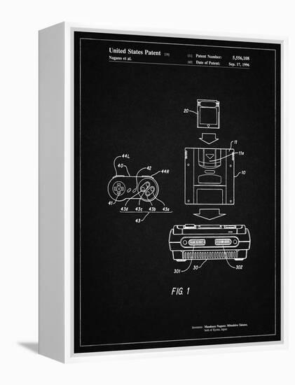 PP1072-Vintage Black Super Nintendo Console Remote and Cartridge Patent Poster-Cole Borders-Framed Premier Image Canvas