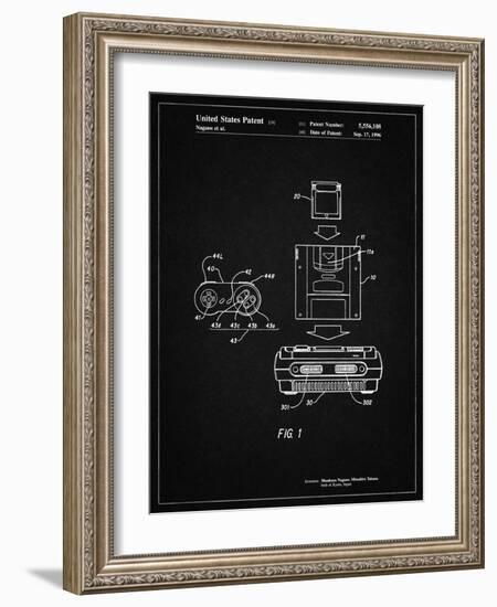 PP1072-Vintage Black Super Nintendo Console Remote and Cartridge Patent Poster-Cole Borders-Framed Giclee Print