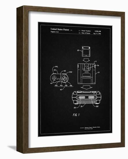 PP1072-Vintage Black Super Nintendo Console Remote and Cartridge Patent Poster-Cole Borders-Framed Giclee Print