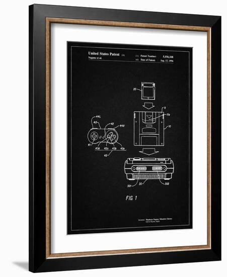 PP1072-Vintage Black Super Nintendo Console Remote and Cartridge Patent Poster-Cole Borders-Framed Giclee Print