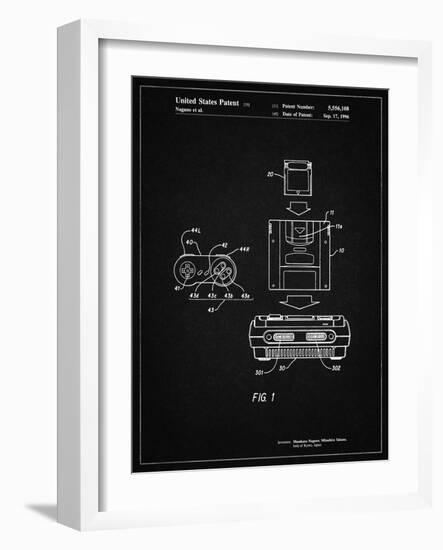 PP1072-Vintage Black Super Nintendo Console Remote and Cartridge Patent Poster-Cole Borders-Framed Giclee Print