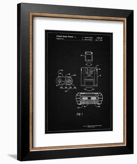 PP1072-Vintage Black Super Nintendo Console Remote and Cartridge Patent Poster-Cole Borders-Framed Premium Giclee Print