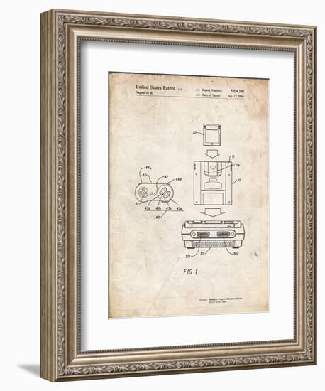 PP1072-Vintage Parchment Super Nintendo Console Remote and Cartridge Patent Poster-Cole Borders-Framed Premium Giclee Print