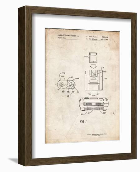 PP1072-Vintage Parchment Super Nintendo Console Remote and Cartridge Patent Poster-Cole Borders-Framed Premium Giclee Print