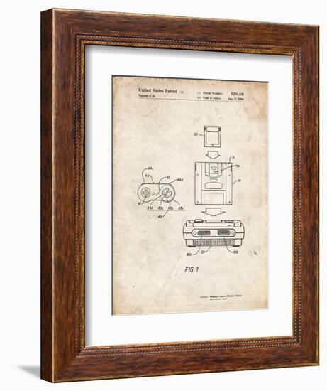 PP1072-Vintage Parchment Super Nintendo Console Remote and Cartridge Patent Poster-Cole Borders-Framed Premium Giclee Print