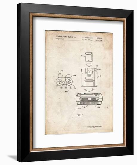 PP1072-Vintage Parchment Super Nintendo Console Remote and Cartridge Patent Poster-Cole Borders-Framed Premium Giclee Print