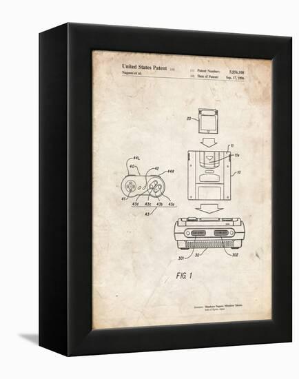 PP1072-Vintage Parchment Super Nintendo Console Remote and Cartridge Patent Poster-Cole Borders-Framed Premier Image Canvas