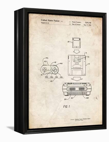 PP1072-Vintage Parchment Super Nintendo Console Remote and Cartridge Patent Poster-Cole Borders-Framed Premier Image Canvas