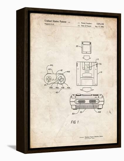 PP1072-Vintage Parchment Super Nintendo Console Remote and Cartridge Patent Poster-Cole Borders-Framed Premier Image Canvas