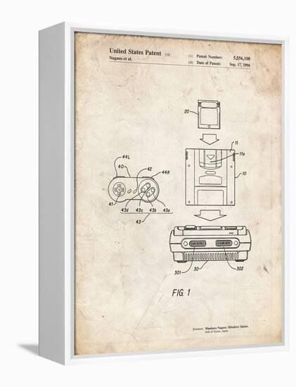 PP1072-Vintage Parchment Super Nintendo Console Remote and Cartridge Patent Poster-Cole Borders-Framed Premier Image Canvas