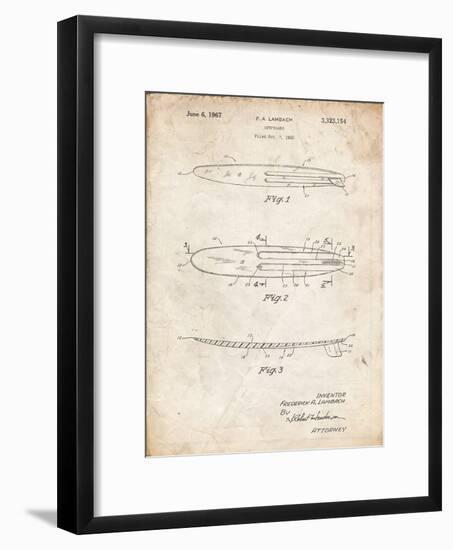 PP1073-Vintage Parchment Surfboard 1965 Patent Poster-Cole Borders-Framed Giclee Print