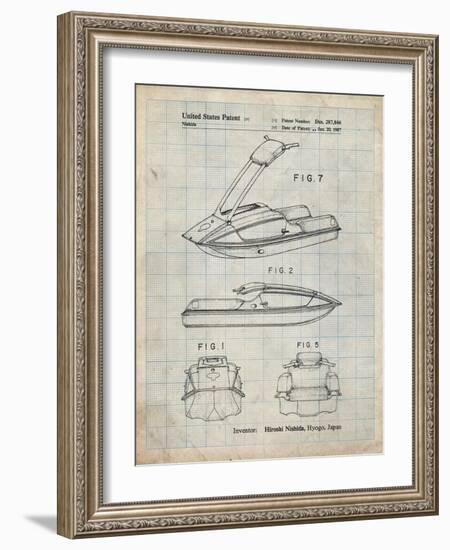 PP1076-Antique Grid Parchment Suzuki Jet Ski Patent Poster-Cole Borders-Framed Giclee Print