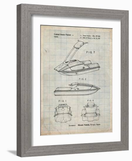 PP1076-Antique Grid Parchment Suzuki Jet Ski Patent Poster-Cole Borders-Framed Giclee Print