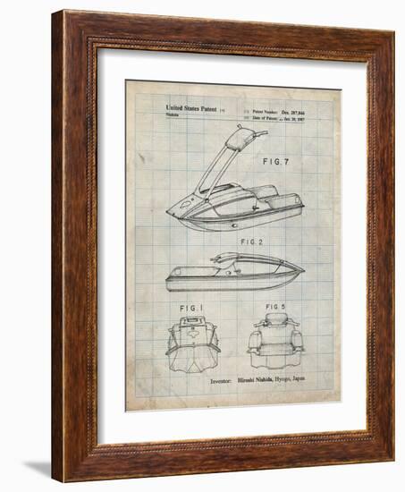 PP1076-Antique Grid Parchment Suzuki Jet Ski Patent Poster-Cole Borders-Framed Giclee Print