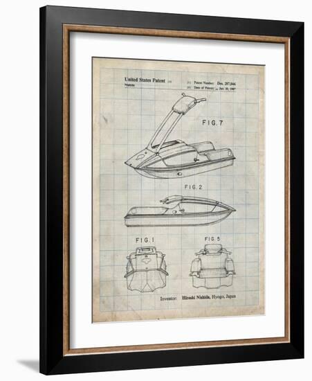 PP1076-Antique Grid Parchment Suzuki Jet Ski Patent Poster-Cole Borders-Framed Giclee Print