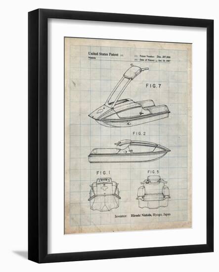 PP1076-Antique Grid Parchment Suzuki Jet Ski Patent Poster-Cole Borders-Framed Giclee Print