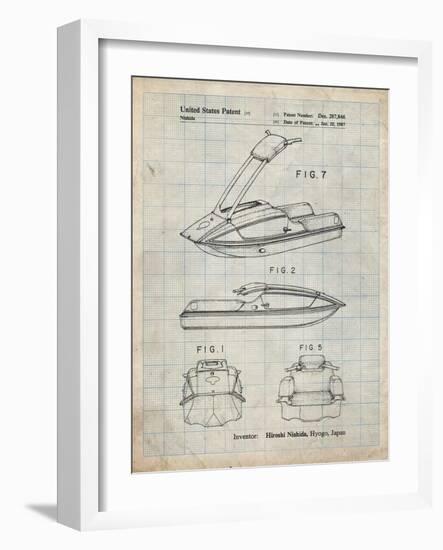 PP1076-Antique Grid Parchment Suzuki Jet Ski Patent Poster-Cole Borders-Framed Giclee Print