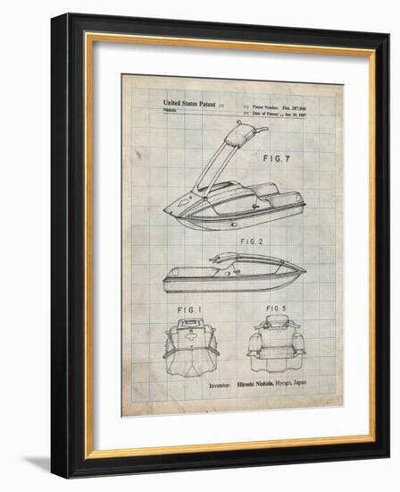 PP1076-Antique Grid Parchment Suzuki Jet Ski Patent Poster-Cole Borders-Framed Giclee Print