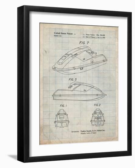 PP1077-Antique Grid Parchment Suzuki Wave Runner Patent Poster-Cole Borders-Framed Giclee Print