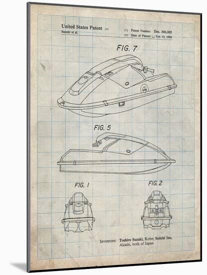 PP1077-Antique Grid Parchment Suzuki Wave Runner Patent Poster-Cole Borders-Mounted Giclee Print