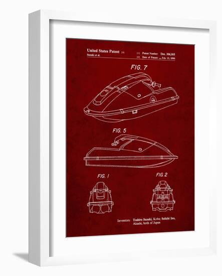 PP1077-Burgundy Suzuki Wave Runner Patent Poster-Cole Borders-Framed Giclee Print