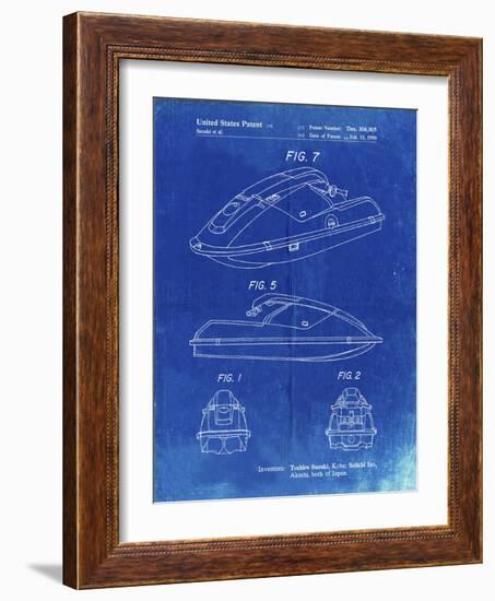 PP1077-Faded Blueprint Suzuki Wave Runner Patent Poster-Cole Borders-Framed Giclee Print