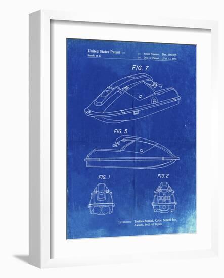 PP1077-Faded Blueprint Suzuki Wave Runner Patent Poster-Cole Borders-Framed Giclee Print