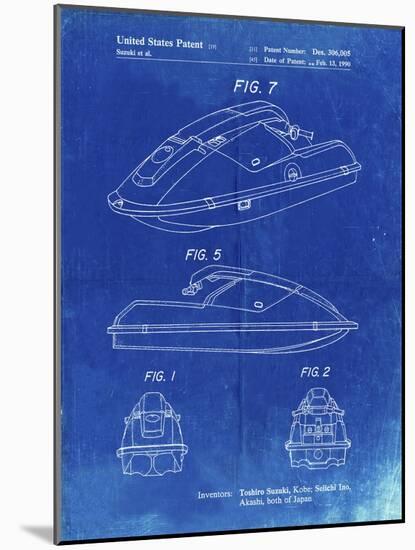 PP1077-Faded Blueprint Suzuki Wave Runner Patent Poster-Cole Borders-Mounted Giclee Print