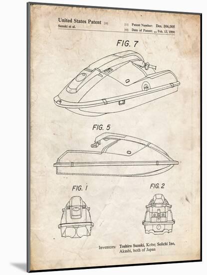 PP1077-Vintage Parchment Suzuki Wave Runner Patent Poster-Cole Borders-Mounted Giclee Print