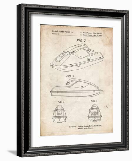 PP1077-Vintage Parchment Suzuki Wave Runner Patent Poster-Cole Borders-Framed Giclee Print