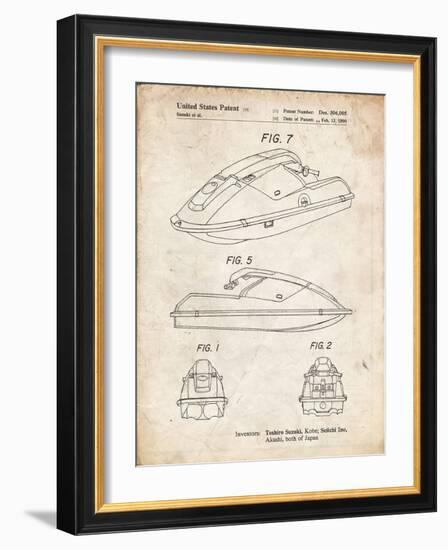 PP1077-Vintage Parchment Suzuki Wave Runner Patent Poster-Cole Borders-Framed Giclee Print