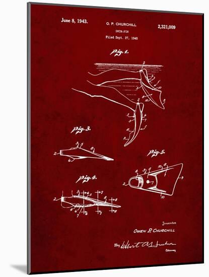 PP1079-Burgundy Swim Fins Patent Poster-Cole Borders-Mounted Giclee Print