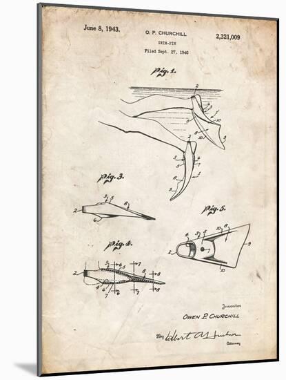 PP1079-Vintage Parchment Swim Fins Patent Poster-Cole Borders-Mounted Giclee Print