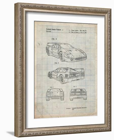 PP108-Antique Grid Parchment Ferrari 1990 F40 Patent Poster-Cole Borders-Framed Giclee Print