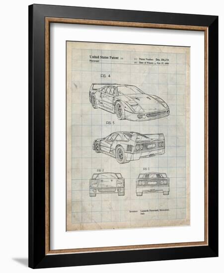 PP108-Antique Grid Parchment Ferrari 1990 F40 Patent Poster-Cole Borders-Framed Giclee Print