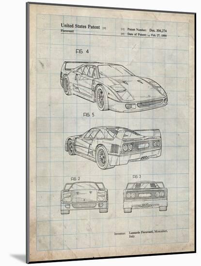 PP108-Antique Grid Parchment Ferrari 1990 F40 Patent Poster-Cole Borders-Mounted Giclee Print