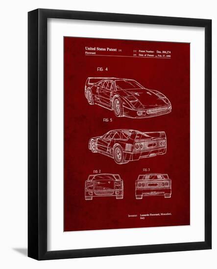 PP108-Burgundy Ferrari 1990 F40 Patent Poster-Cole Borders-Framed Giclee Print