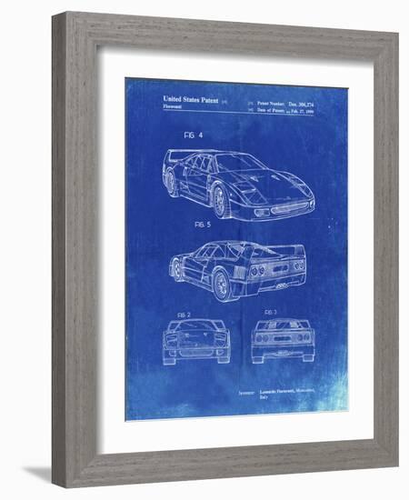 PP108-Faded Blueprint Ferrari 1990 F40 Patent Poster-Cole Borders-Framed Giclee Print