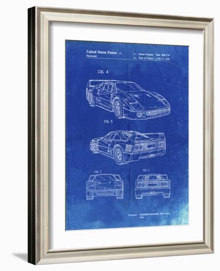 PP108-Faded Blueprint Ferrari 1990 F40 Patent Poster-Cole Borders-Framed Giclee Print