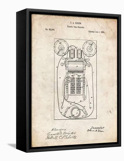 PP1083-Vintage Parchment T. A. Edison Vote Recorder Patent Poster-Cole Borders-Framed Premier Image Canvas