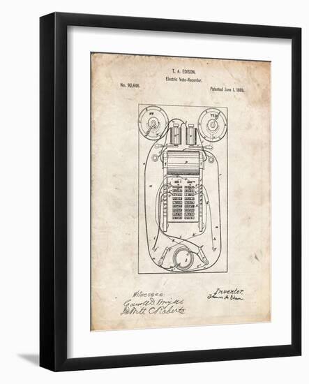 PP1083-Vintage Parchment T. A. Edison Vote Recorder Patent Poster-Cole Borders-Framed Giclee Print