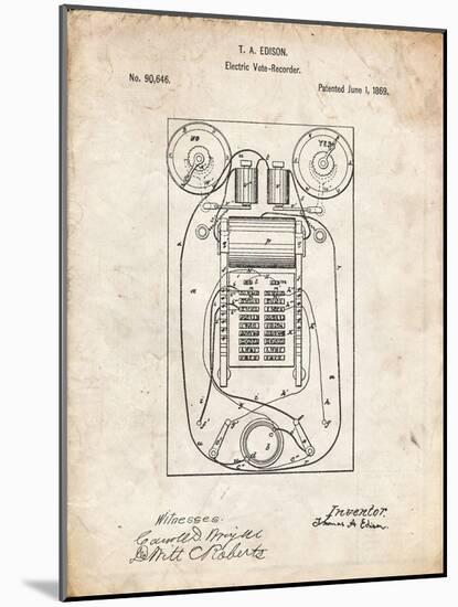 PP1083-Vintage Parchment T. A. Edison Vote Recorder Patent Poster-Cole Borders-Mounted Giclee Print