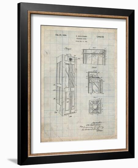 PP1088-Antique Grid Parchment Telephone Booth Patent Poster-Cole Borders-Framed Giclee Print