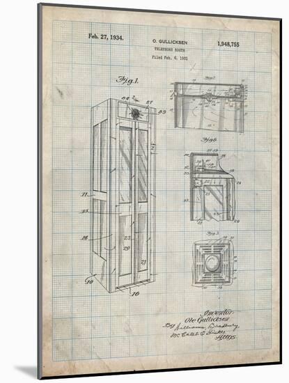 PP1088-Antique Grid Parchment Telephone Booth Patent Poster-Cole Borders-Mounted Giclee Print