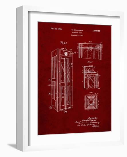 PP1088-Burgundy Telephone Booth Patent Poster-Cole Borders-Framed Giclee Print